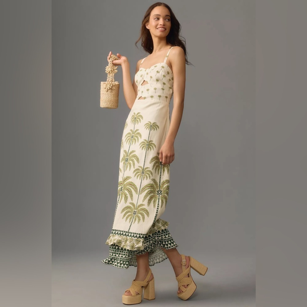 NWT Farm Rio Sleeveless Ruffle-Hem Maxi Dress